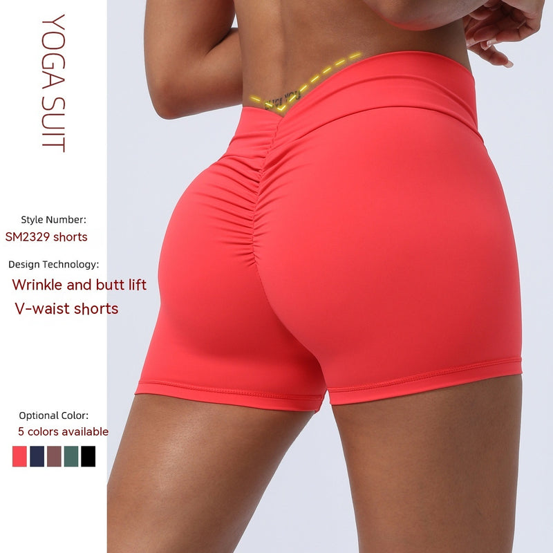 European And American V-shaped Pleated Hip Lifting Sport Fitness Tight Shorts