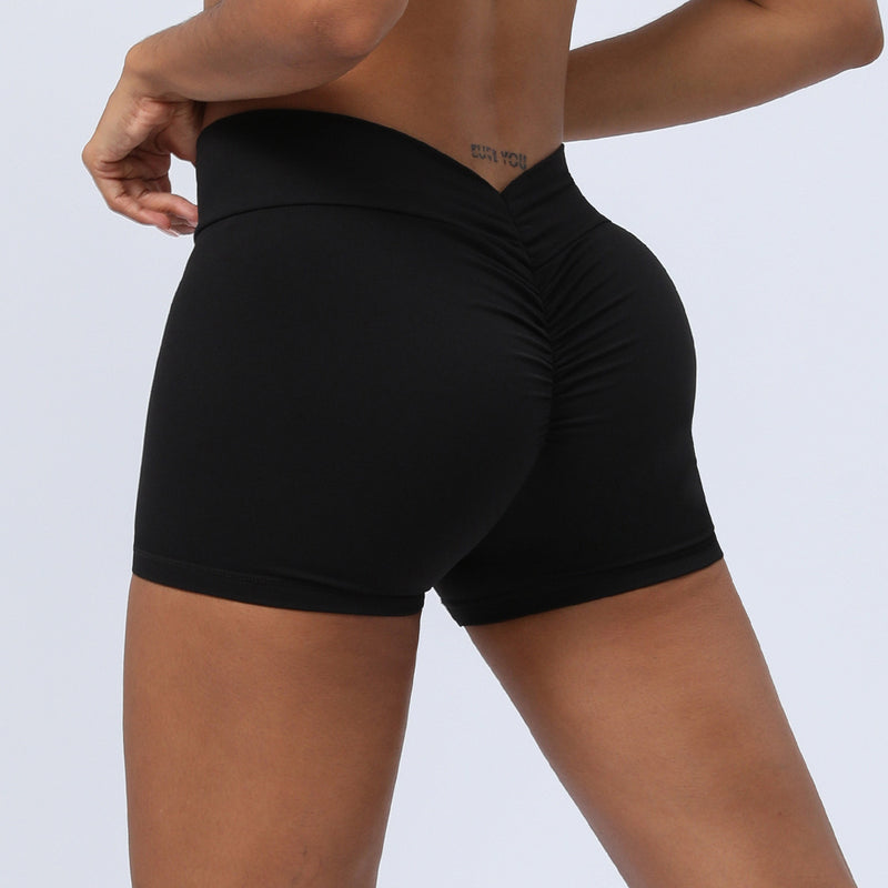 European And American V-shaped Pleated Hip Lifting Sport Fitness Tight Shorts