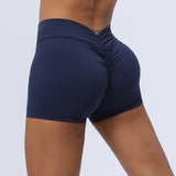 European And American V-shaped Pleated Hip Lifting Sport Fitness Tight Shorts